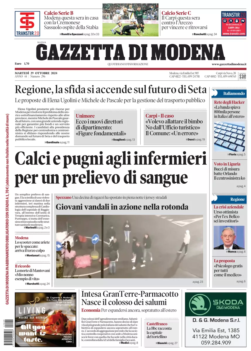 Prima-pagina-gazzetta di modena-oggi-edizione-del-2024-10-29